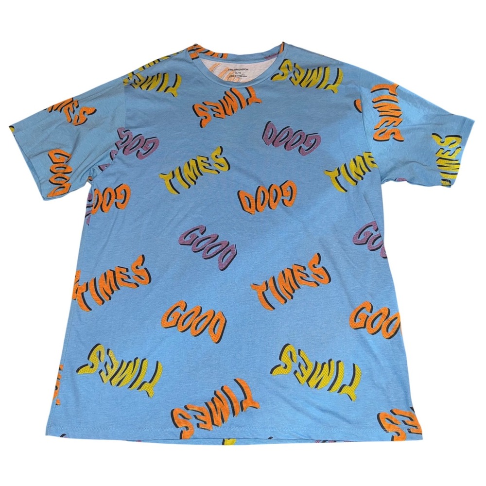 4th Dimension "Good Times" All Over‎ Graphic Tee Blue Men's XL Streetwear